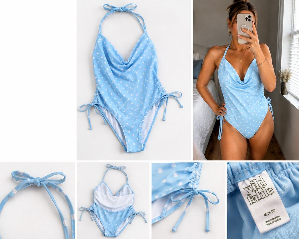 Wild Fable Women's Light Blue Polka Dot One-Piece Swimsuit – Size Medium (8–10)